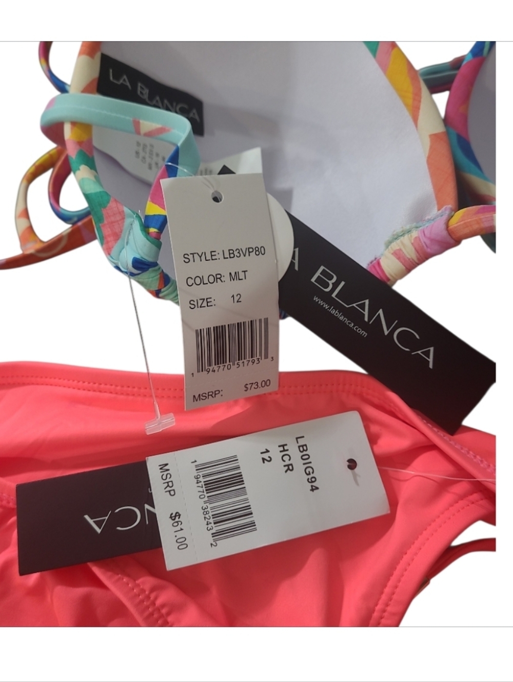 La Blanca Coral Tie-Side Bikini Bottoms with Multicolor Floral Halter Top 12 NWT - Picture 10 of 11